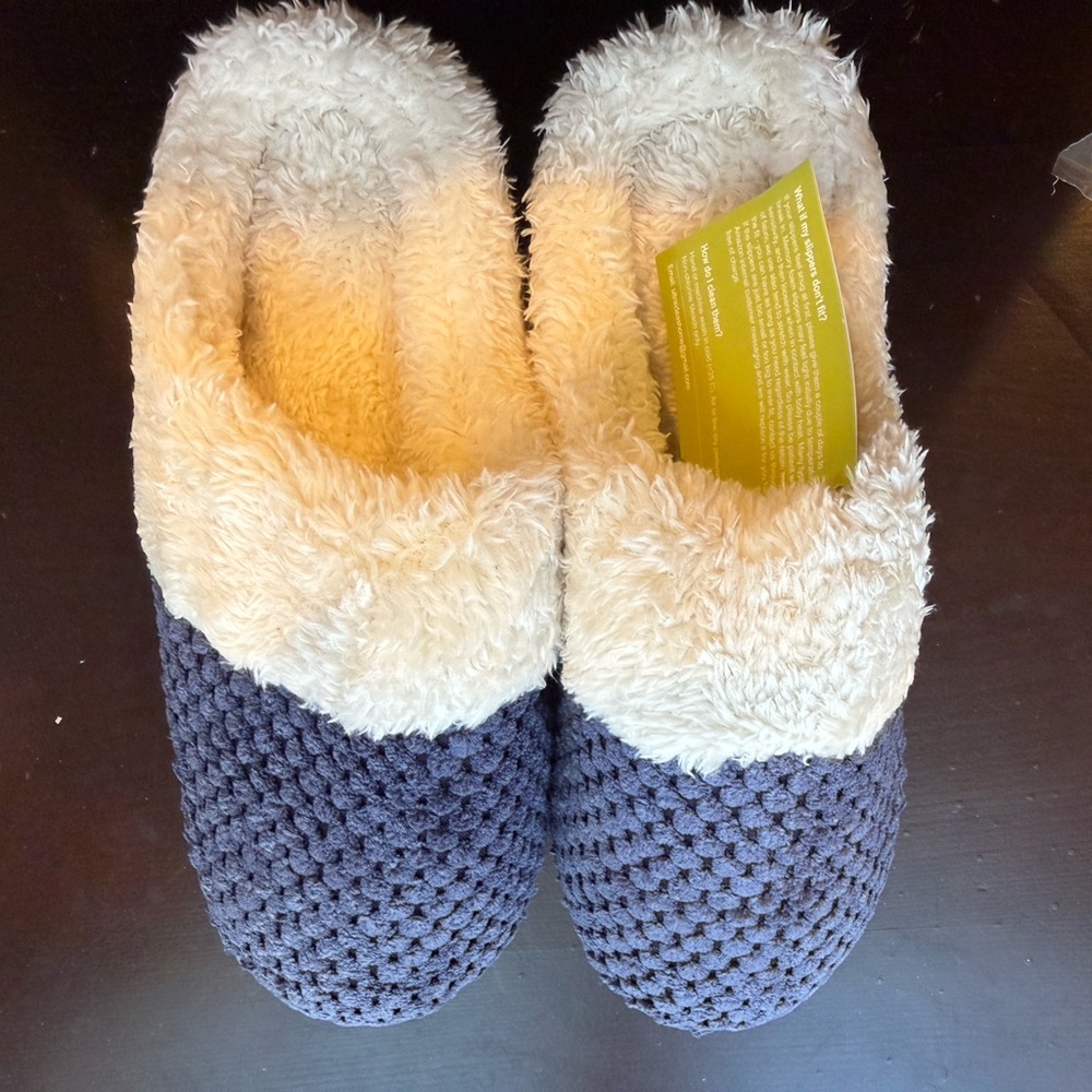 Plush Navy and Cream Slippers